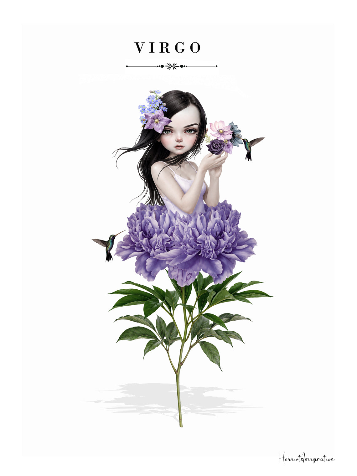 An ethereal Virgo design for art lovers. Illustrated with delicate floral details