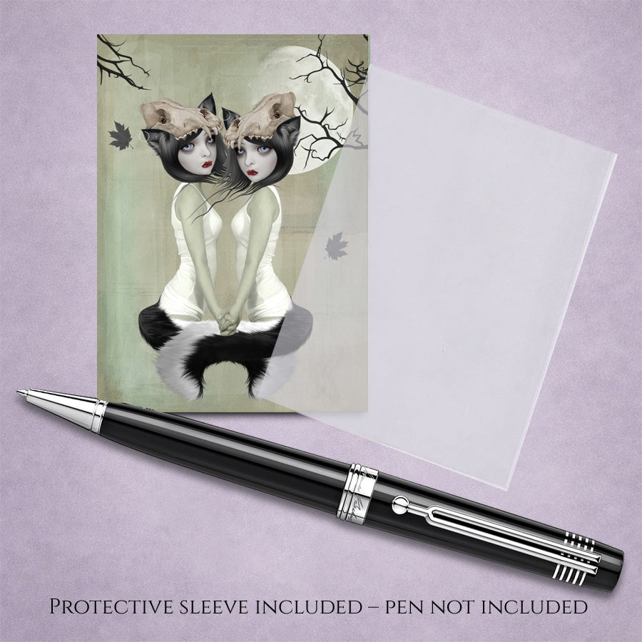 ACEO art card with werewolf-themed illustration and pen on a light purple background