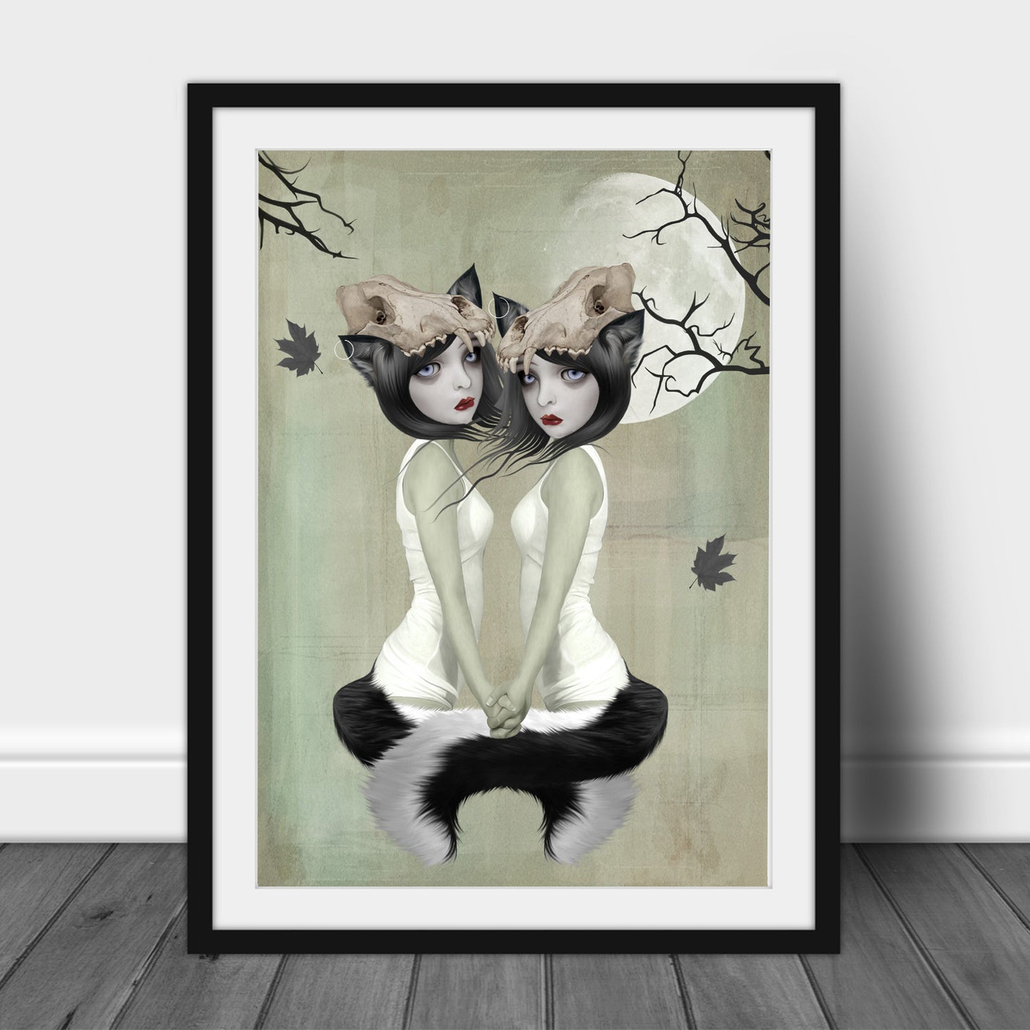 Framed Werewolf art print Leaning on a white background.