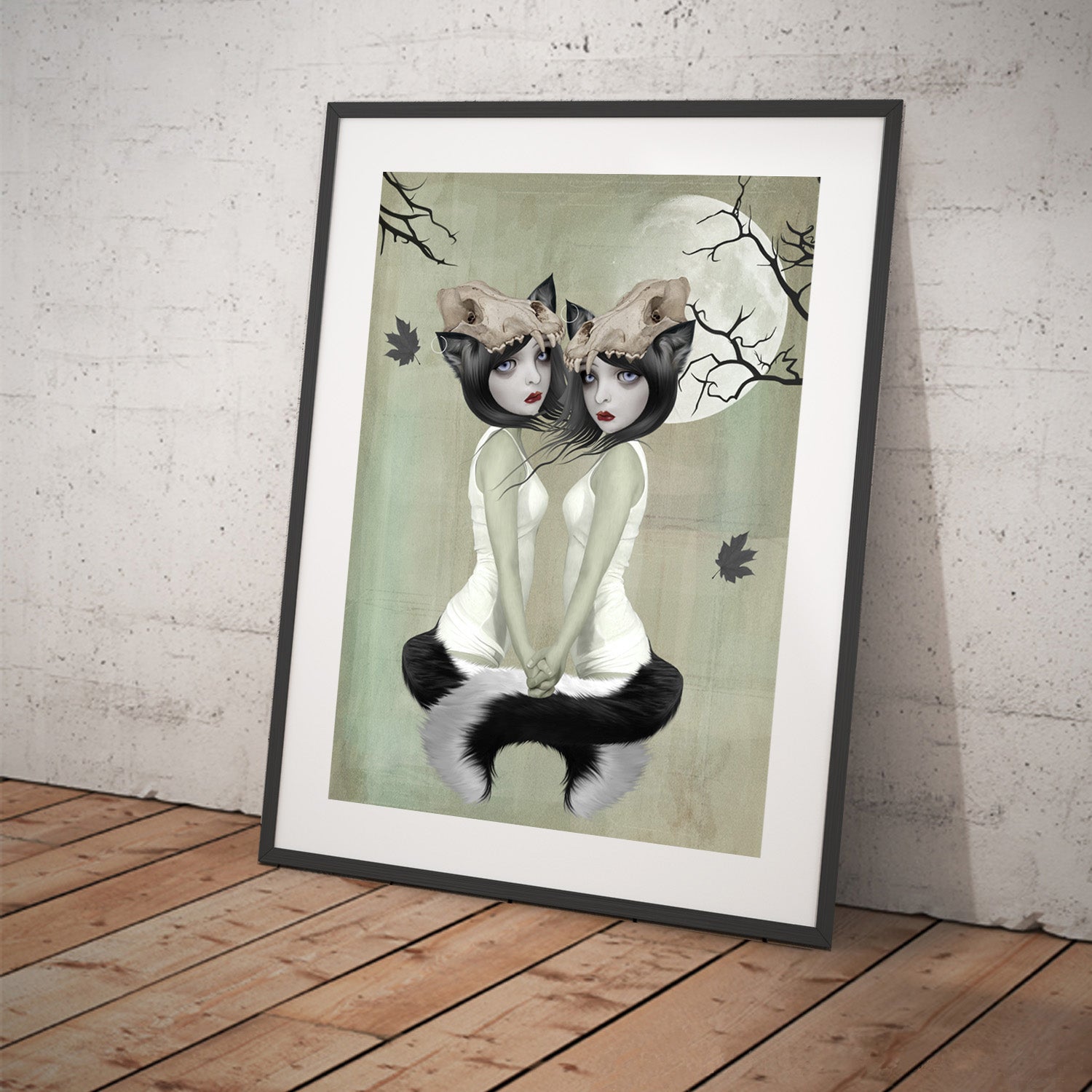 Framed Werewolf art print tilted for display.