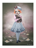Illustration of a girl holding a rat surrounded by mouse traps with a dark, moody background