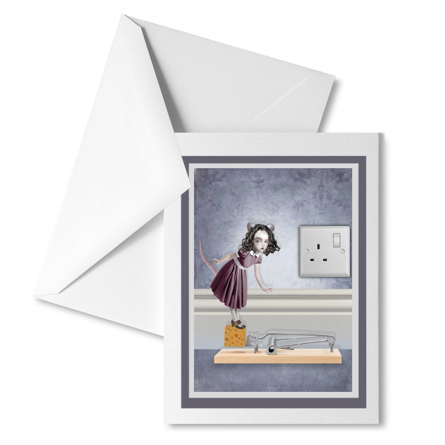 Whimsical Mouse Girl greeting card with matching envelope, featuring playful artwork perfect for adding charm to any occasion or celebration.