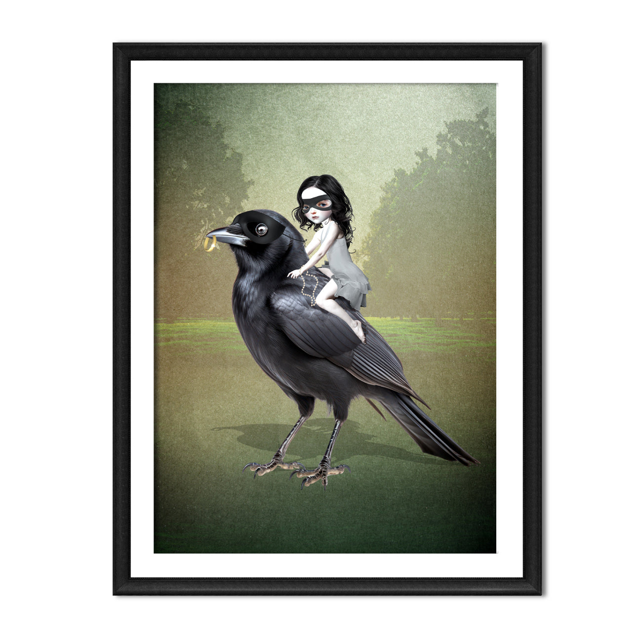 Farmed Whimsical bird art print on a white background.