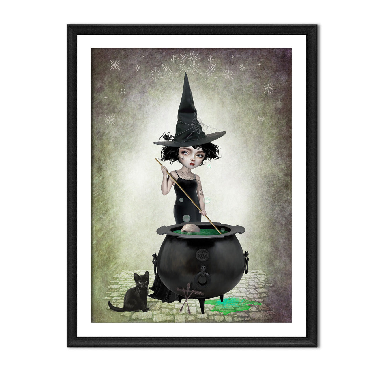 Whimsigoth Wall Art will add a touch of spooky charm to any room. Watch as the witch stirs her potions in her bubbling cauldron, while her black cat keeps a close eye on things.