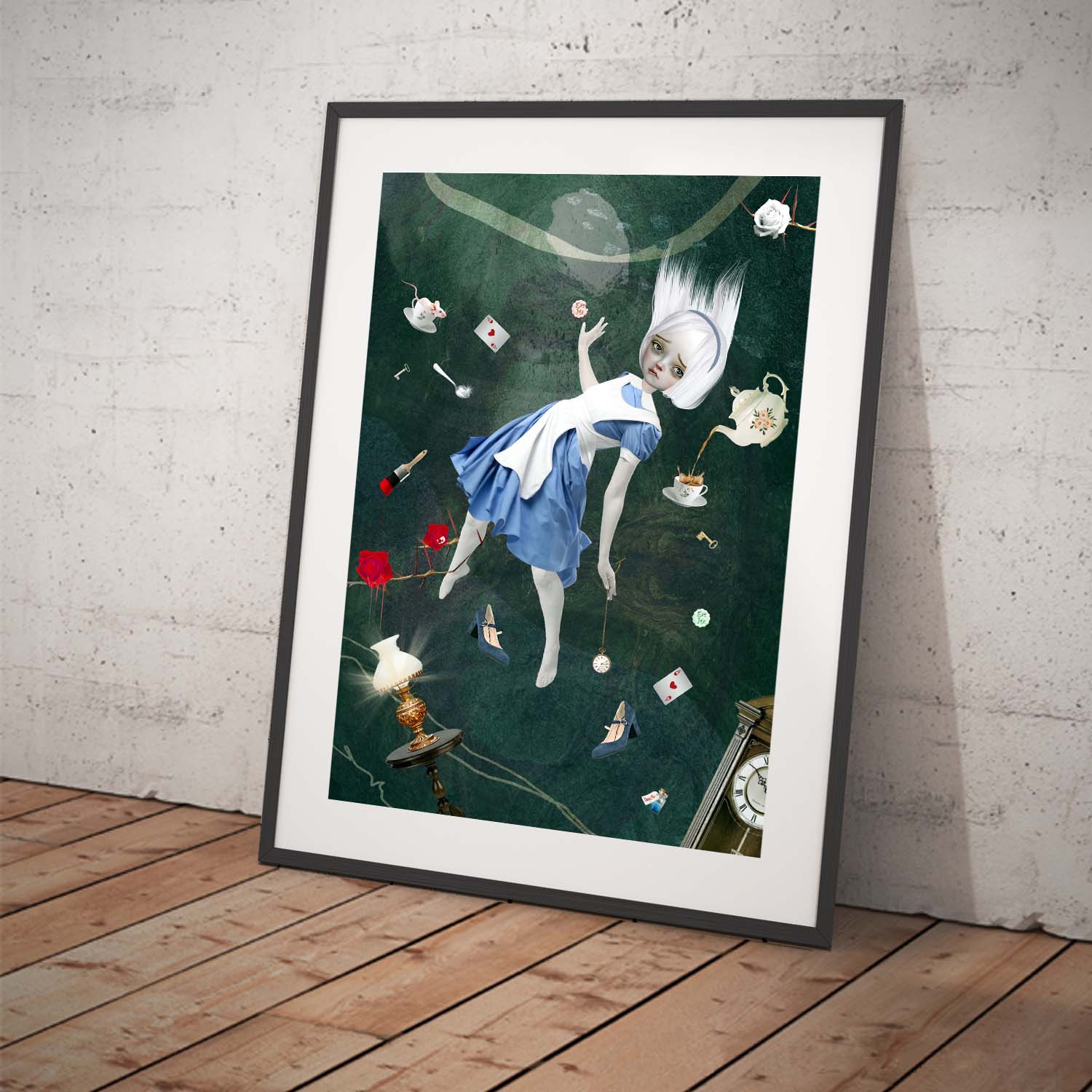Alice in Wonderland art print. Follow Alice as she falls down the rabbit hole,