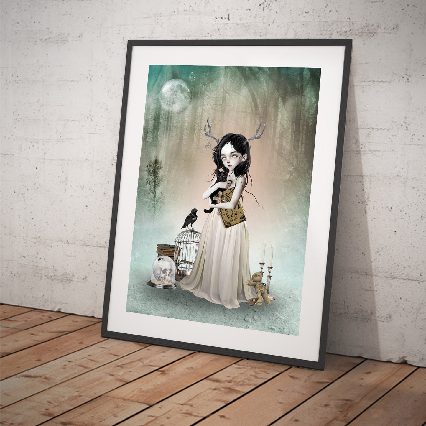 Framed Woodland Oracle Art Print tilted for display.